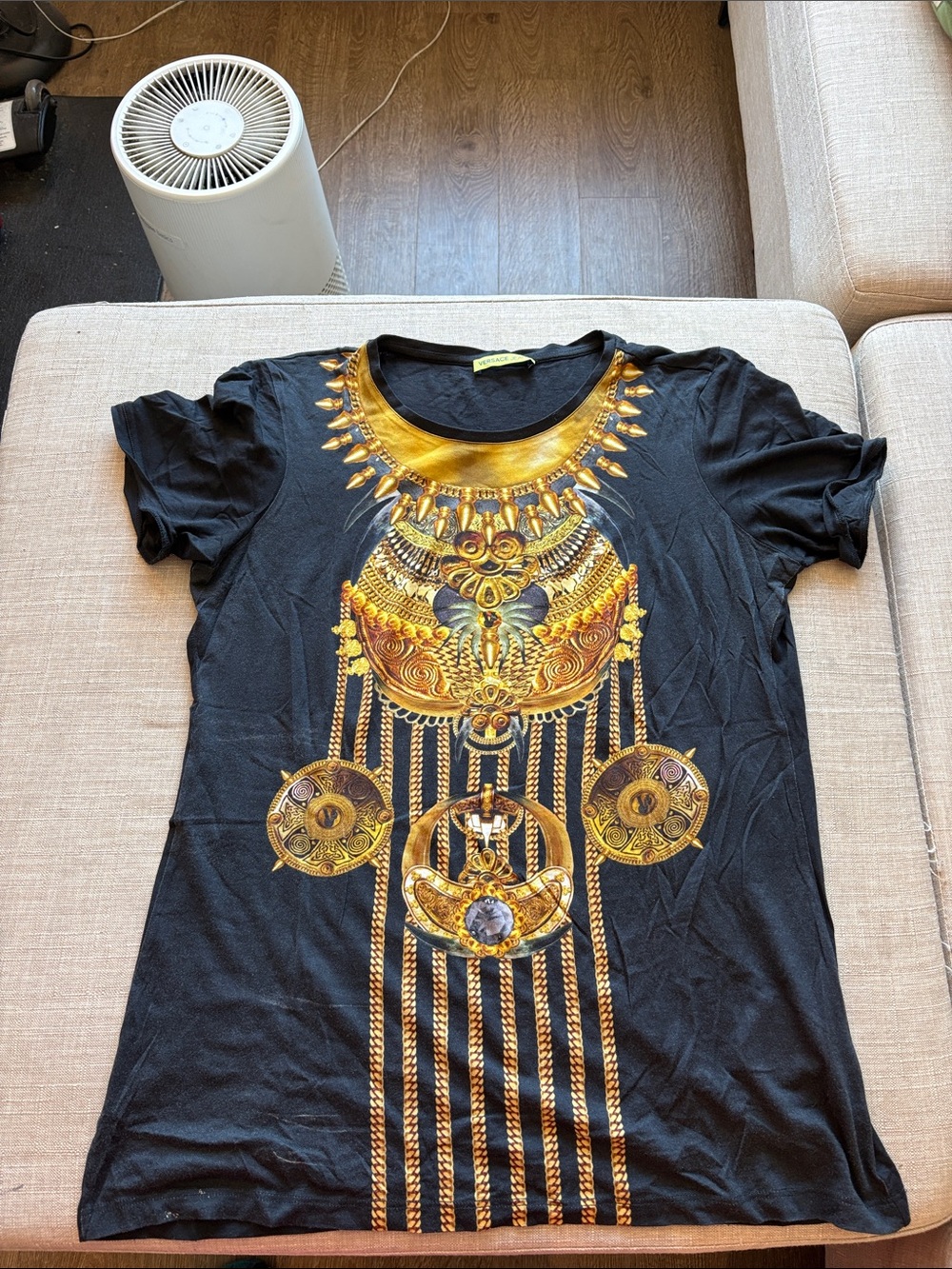 Versace Jeans Collection Black Short Sleeve Tee with Gold Jewel Print